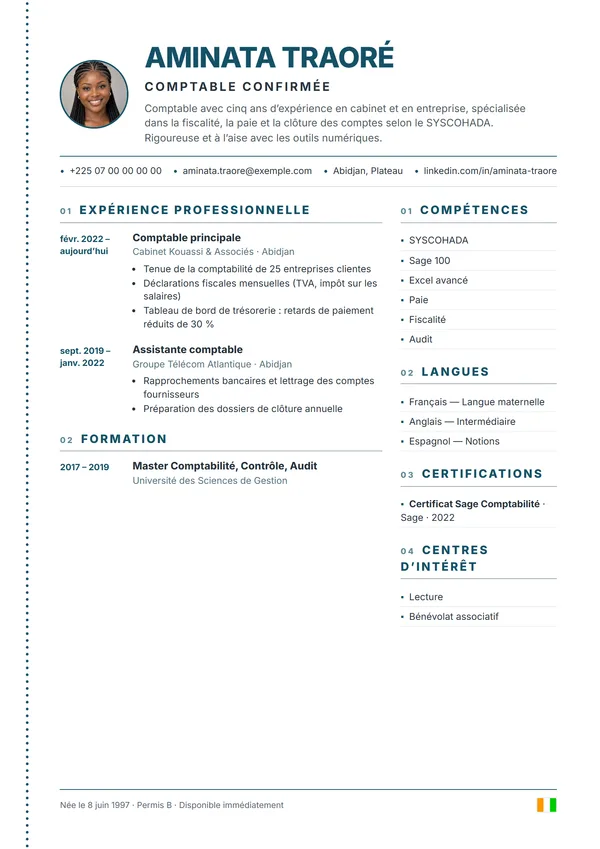 Modèle de CV Système : sections numérotées, pour les métiers techniques et du numérique